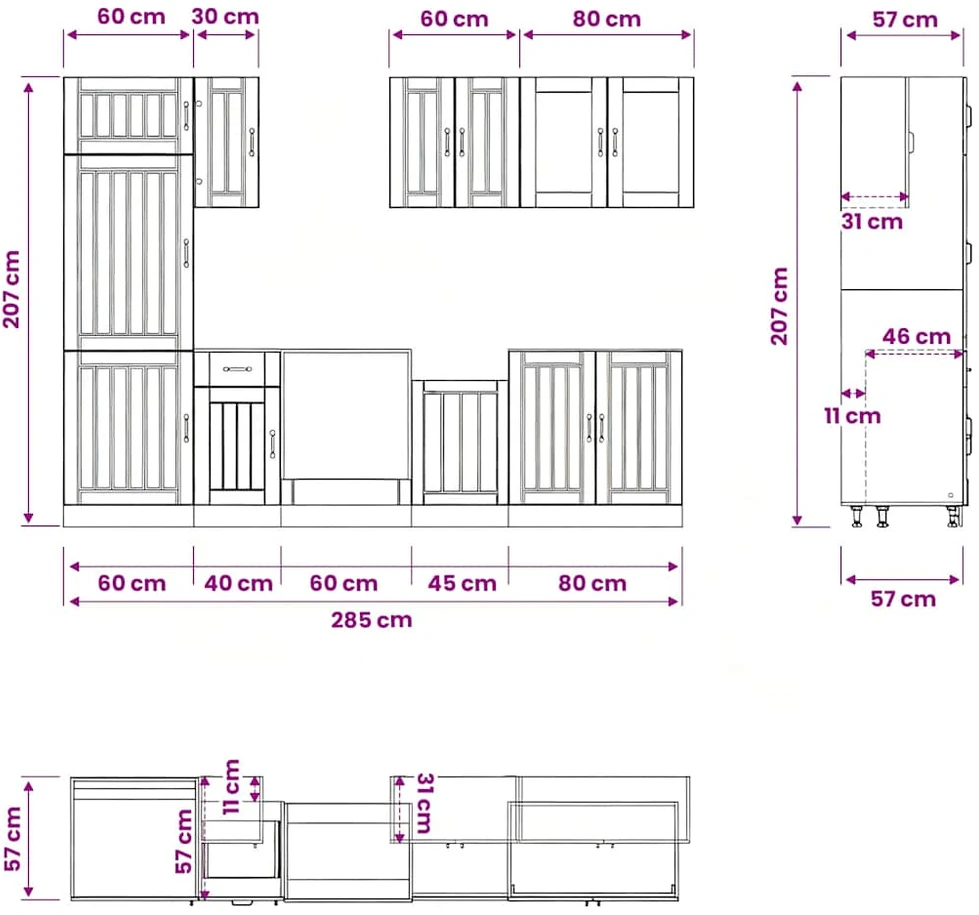Virtuvinių spintelių komplektas, 8 dalių, Kalmar, medienos