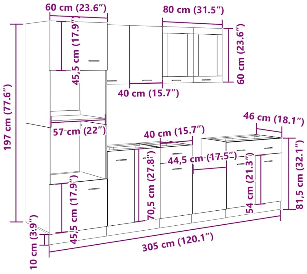 Virtuvinių spintelių komplektas, Lyon, 7 dalių, medienos