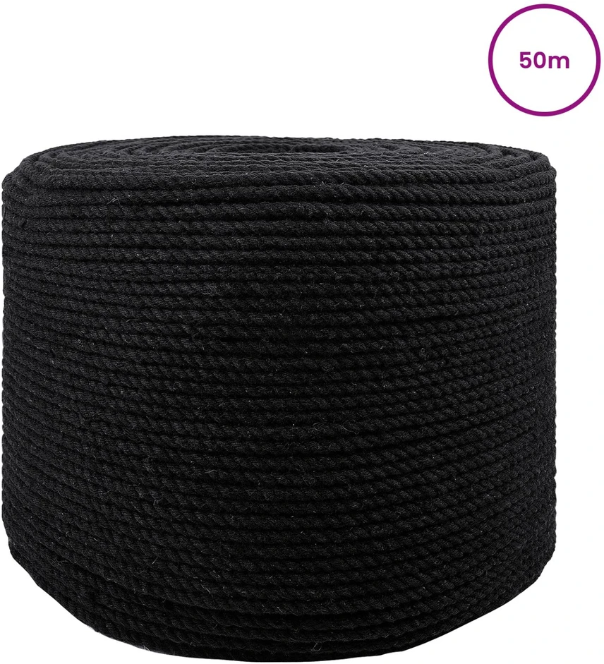 Medvilninė virvė 6 mm 50 m Juoda 100% Medvilnė
