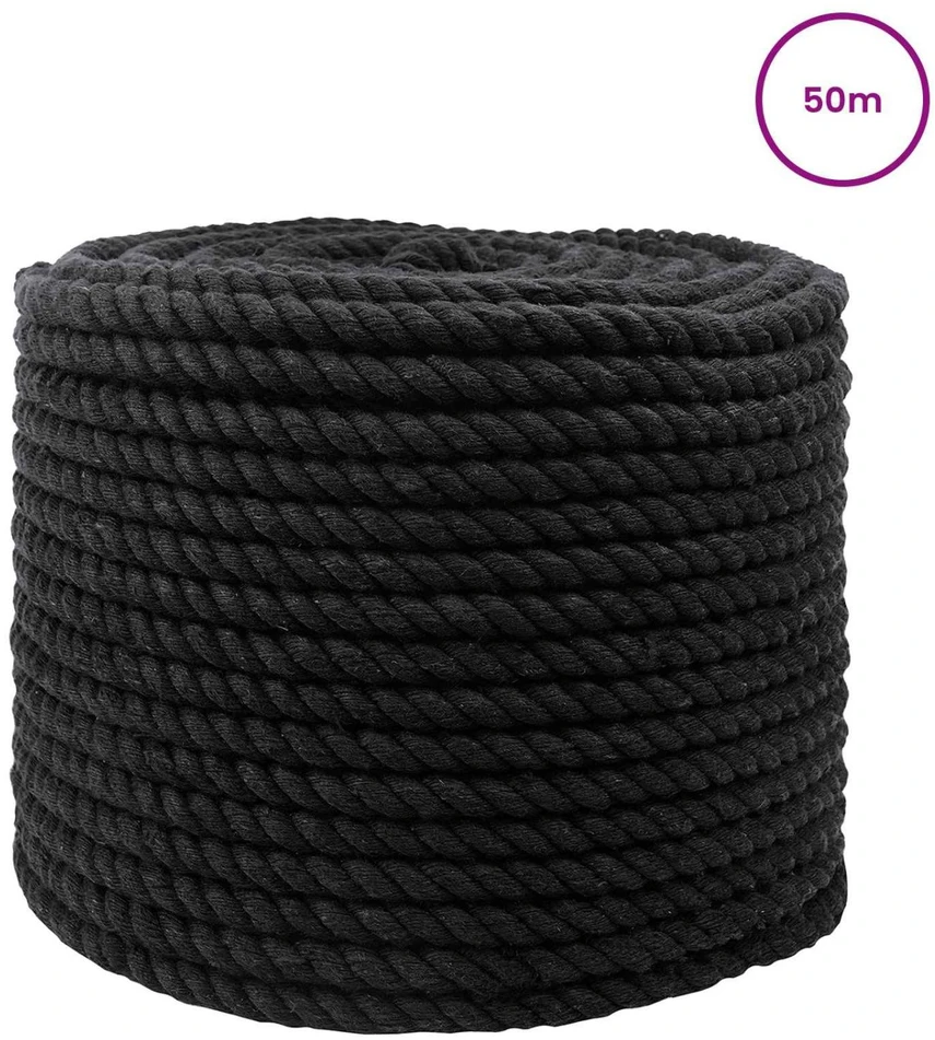Medvilninė virvė 10 mm 50 m Juoda 100% Medvilnė