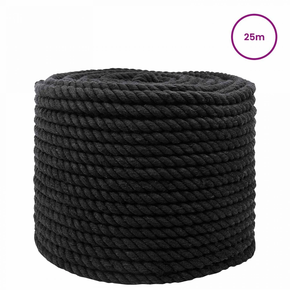 Medvilninė virvė 12 mm 25 m Juoda 100% Medvilnė