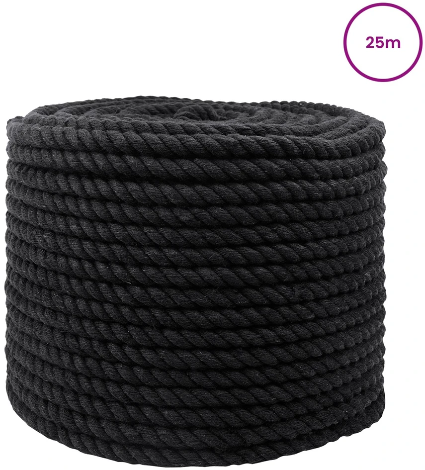 Medvilninė virvė 14 mm 25 m Juoda 100% Medvilnė