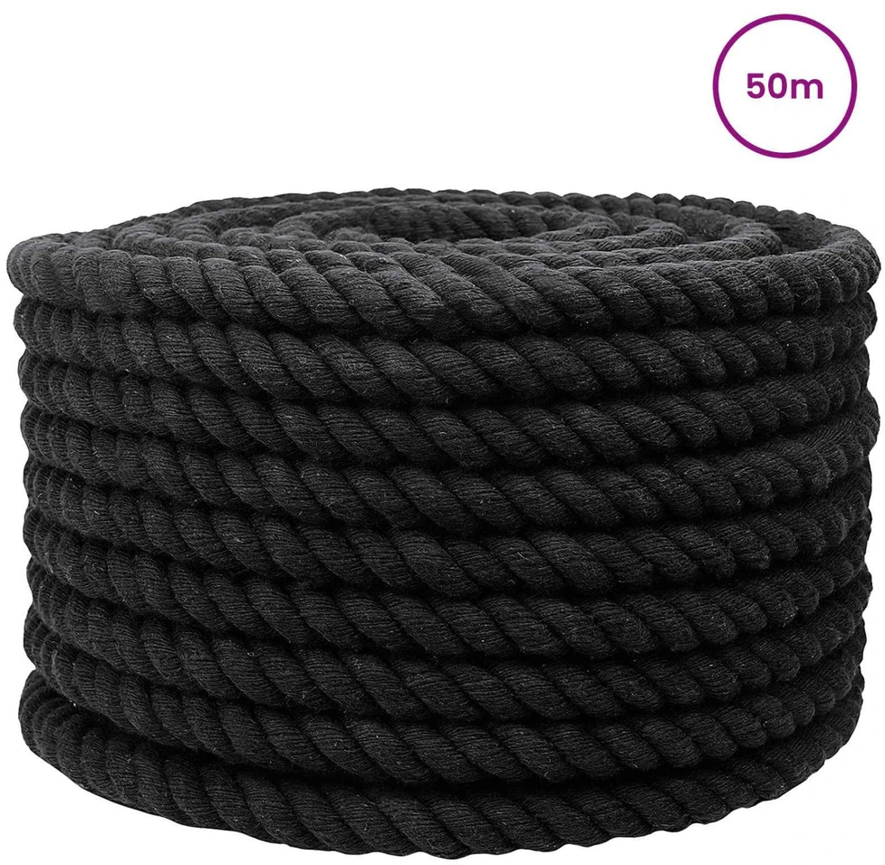 Medvilninė virvė 16 mm 50 m Juoda 100% Medvilnė