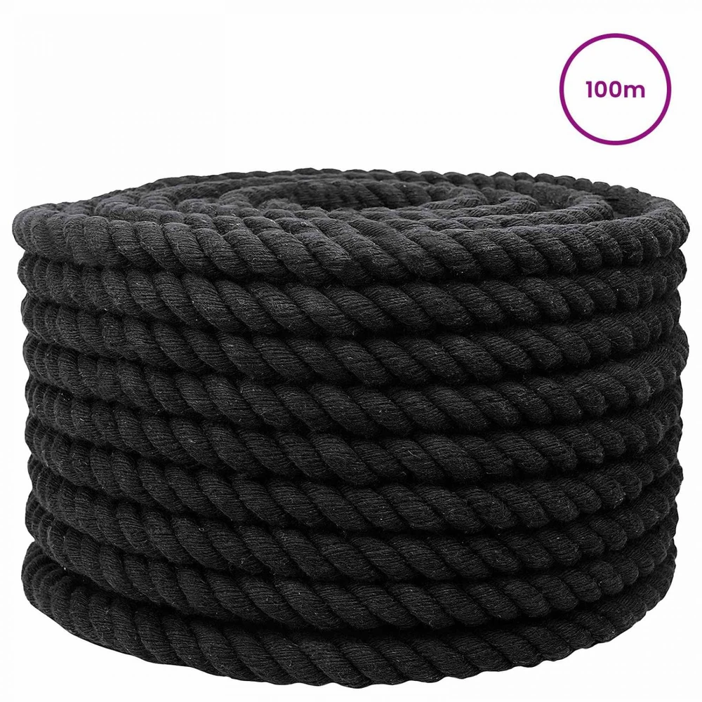 Medvilninė virvė 20 mm 100 m Juoda 100% Medvilnė