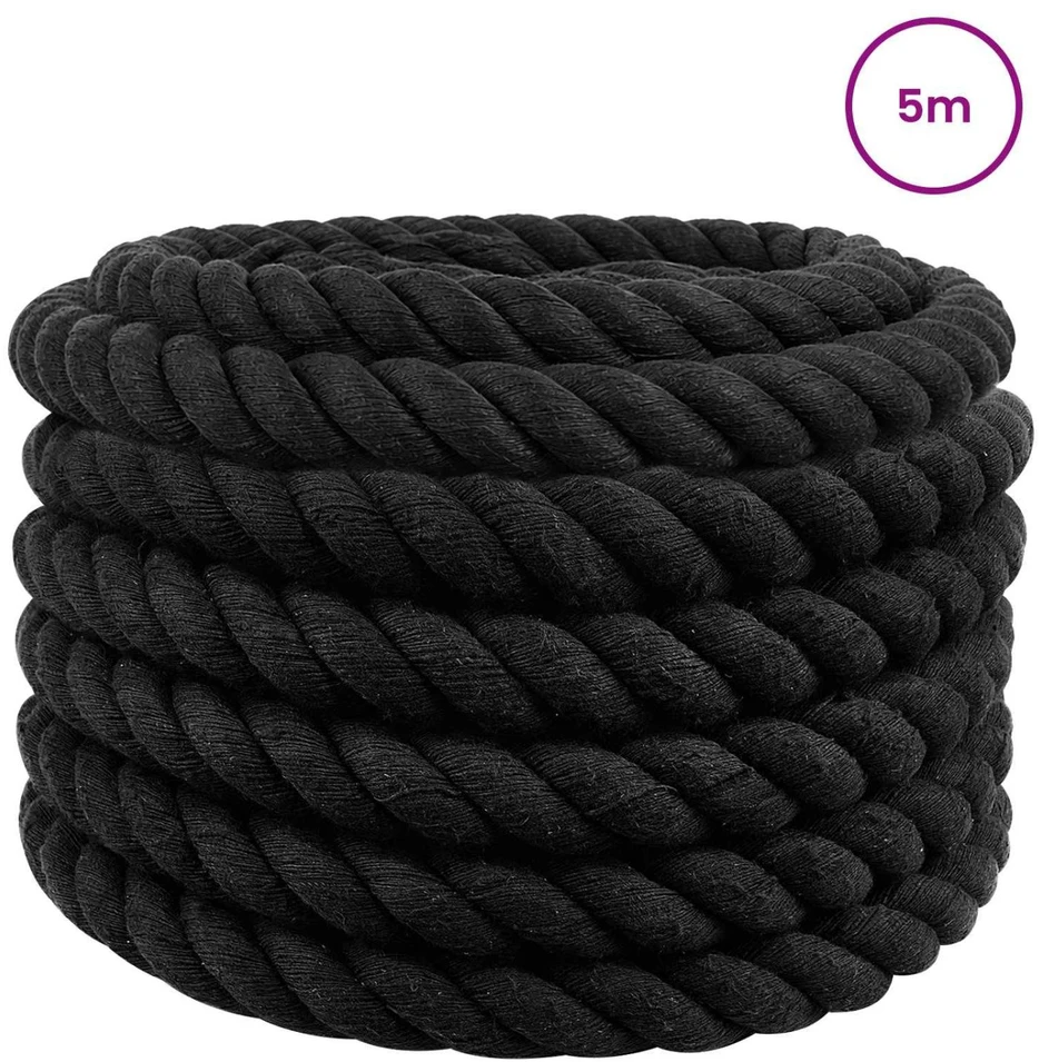 Medvilninė virvė 36 mm 5 m Juoda 100% Medvilnė