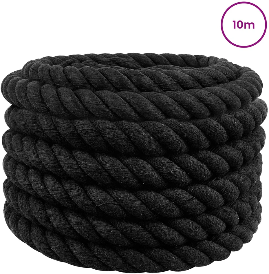 Medvilninė virvė 40 mm 10 m Juoda 100% Medvilnė