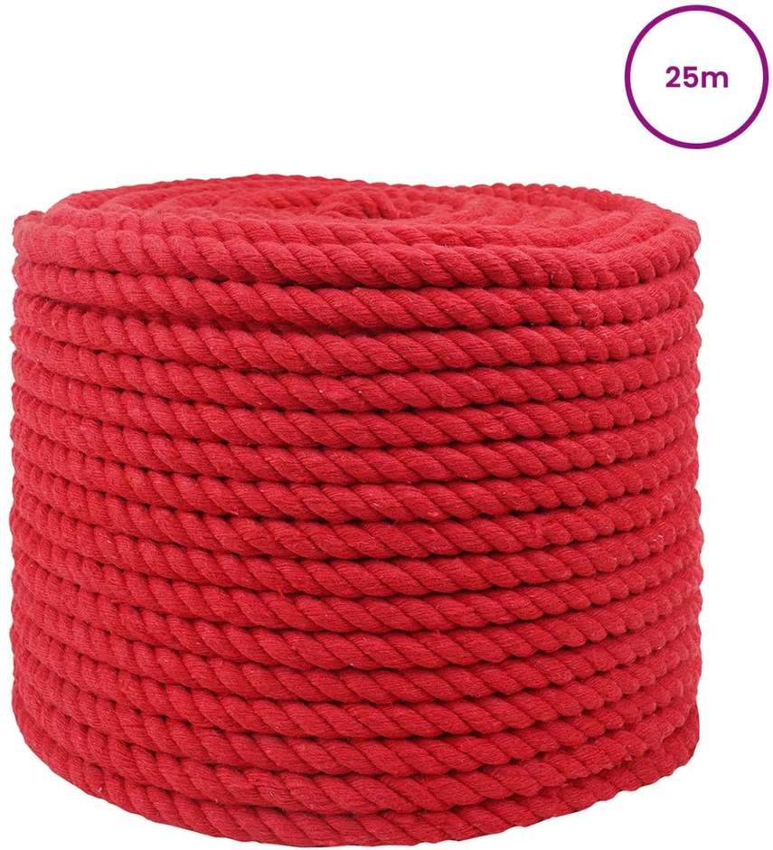 Medvilninė virvė 10 mm 25 m Raudona 100% Medvilnė