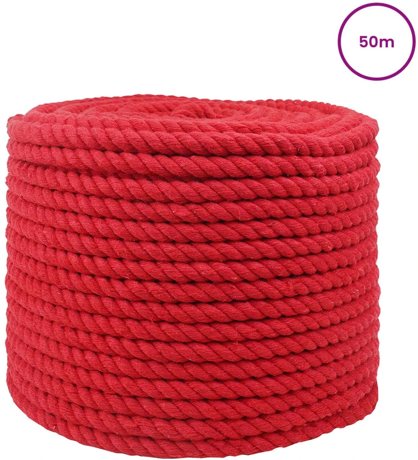 Medvilninė virvė 12 mm 50 m Raudona 100% Medvilnė