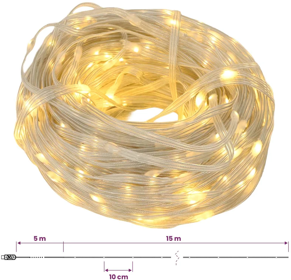 Virvinės lemputės 150 LED Šilta balta 15 m