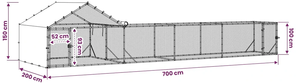 Vištidė su stogu ir kiemu 2 vnt. Sidabrinė 7 x 2 x 1,5 m