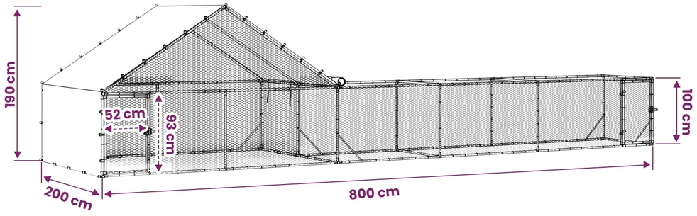 Vištidė su stogu ir kiemu 2 vnt. Sidabrinė 8 x 2 x 1,9 m