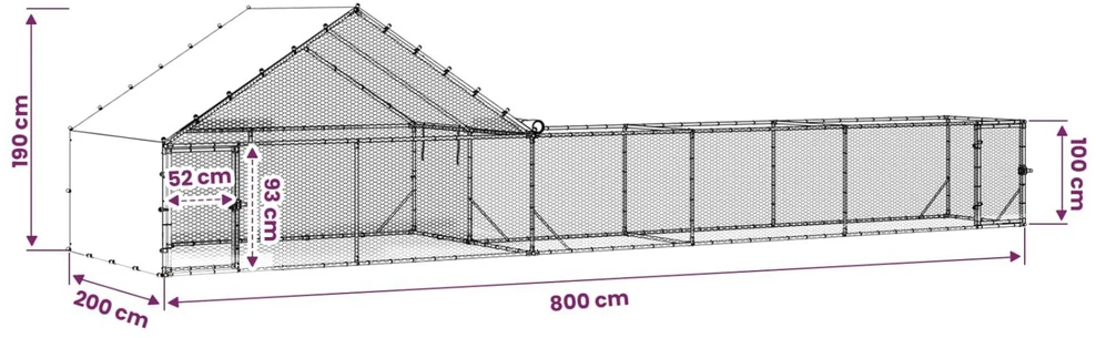 Vištidė su stogu ir kiemu 2 vnt. Sidabrinė 8 x 2 x 1,9 m