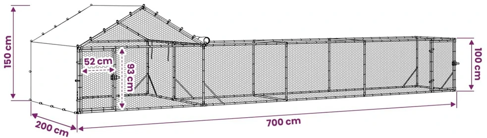 Vištidė su stogu ir kiemu 2 vnt. Sidabrinė 7 x 2 x 1,5 m