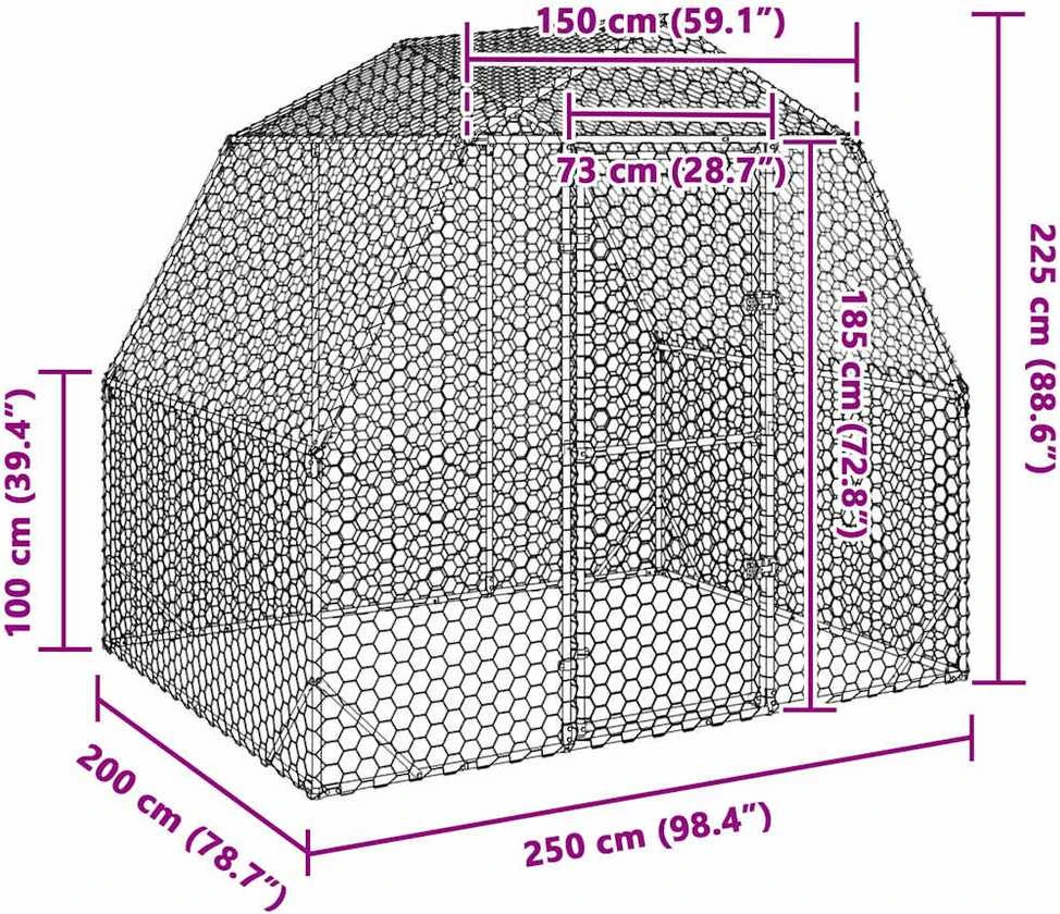 Vištienos bėgimas, 2,5x2x2,25m, galvanizuotas plienas