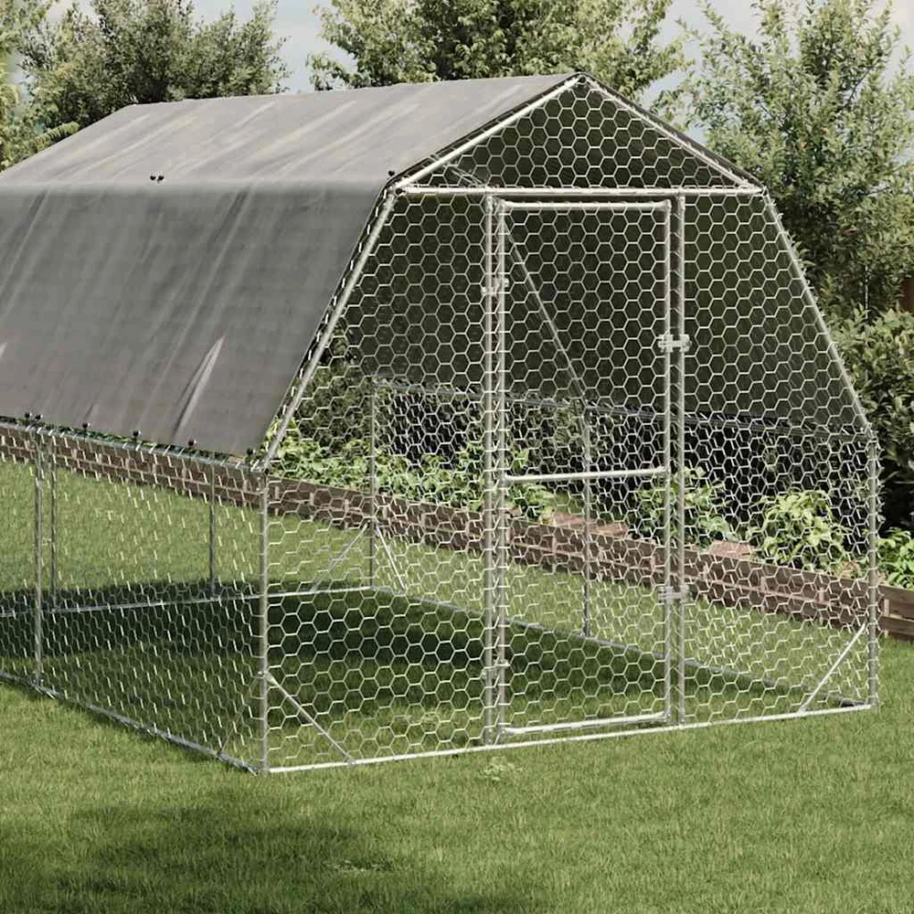 vištienos bėgimas su stogu 2,5x4x2,25 m cinkuoto plieno