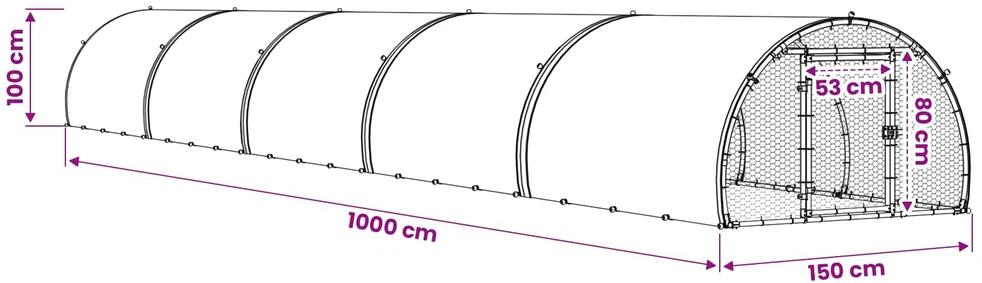 Vištų būdas Sidabrinė 1000 x 150 x 100 cm Galvanizuotas plienas