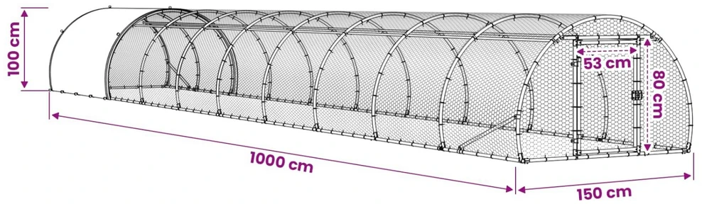 Vištų būdas Sidabrinė 1000 x 150 x 100 cm Galvanizuotas plienas