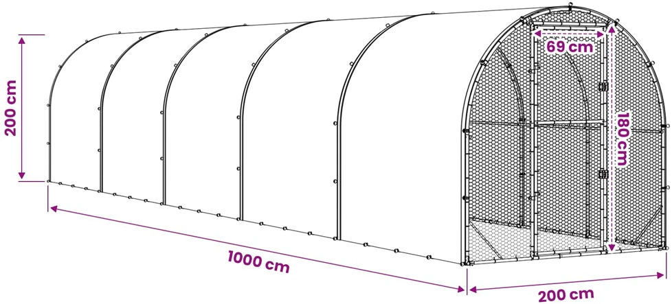 Vištų būdas Sidabrinė 1000 x 200 x 200 cm Galvanizuotas plienas