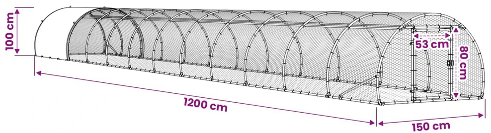 Vištų būdas Sidabrinė 1200 x 150 x 100 cm Galvanizuotas plienas