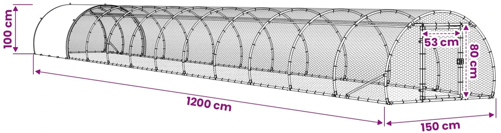 Vištų būdas Sidabrinė 1200 x 150 x 100 cm Galvanizuotas plienas
