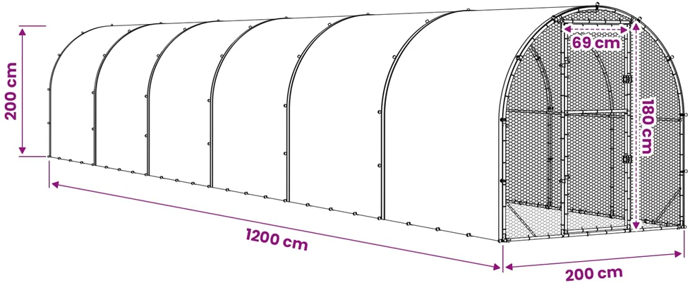 Vištų būdas Sidabrinė 1200 x 200 x 200 cm Galvanizuotas plienas