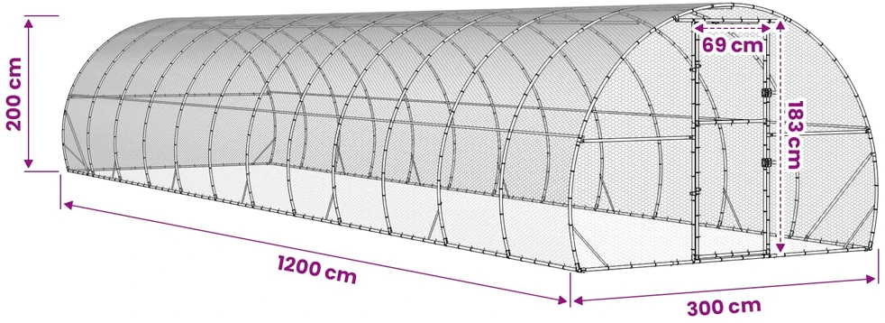 Vištų būdas Sidabrinė 1200 x 300 x 200 cm Galvanizuotas plienas
