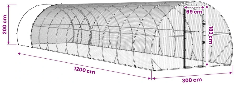 Vištų būdas Sidabrinė 1200 x 300 x 200 cm Galvanizuotas plienas