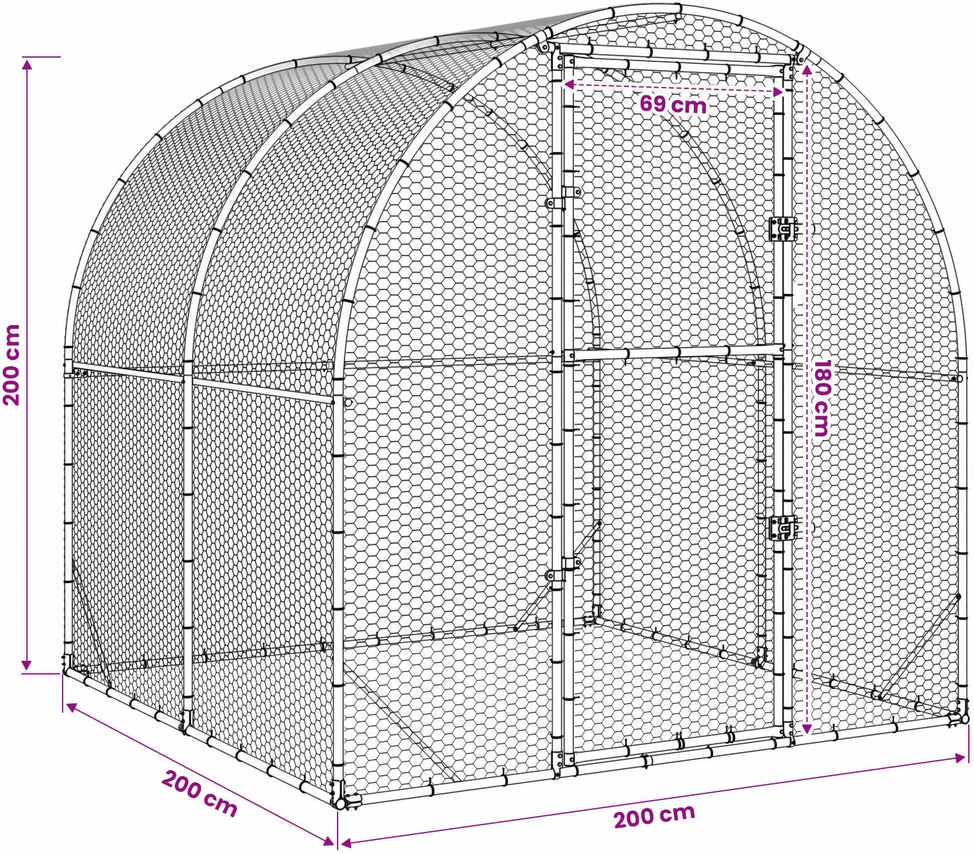 Vištų būdas Sidabrinė 200 x 200 x 200 cm Galvanizuotas plienas