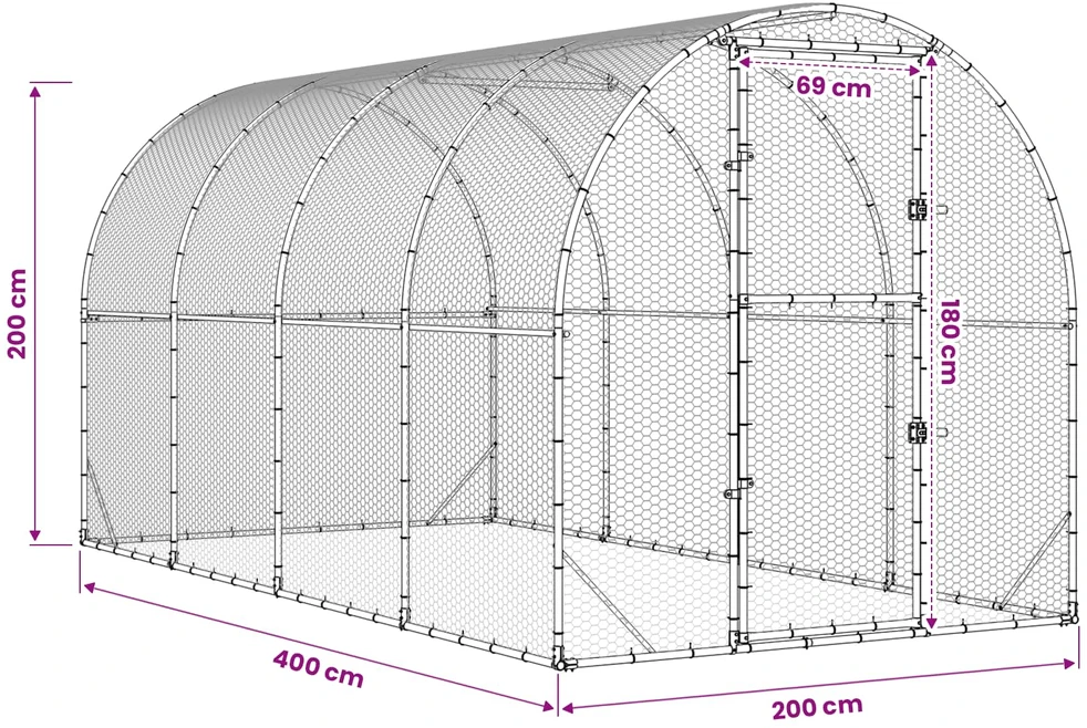 Vištų būdas Sidabrinė 400 x 200 x 200 cm Galvanizuotas plienas