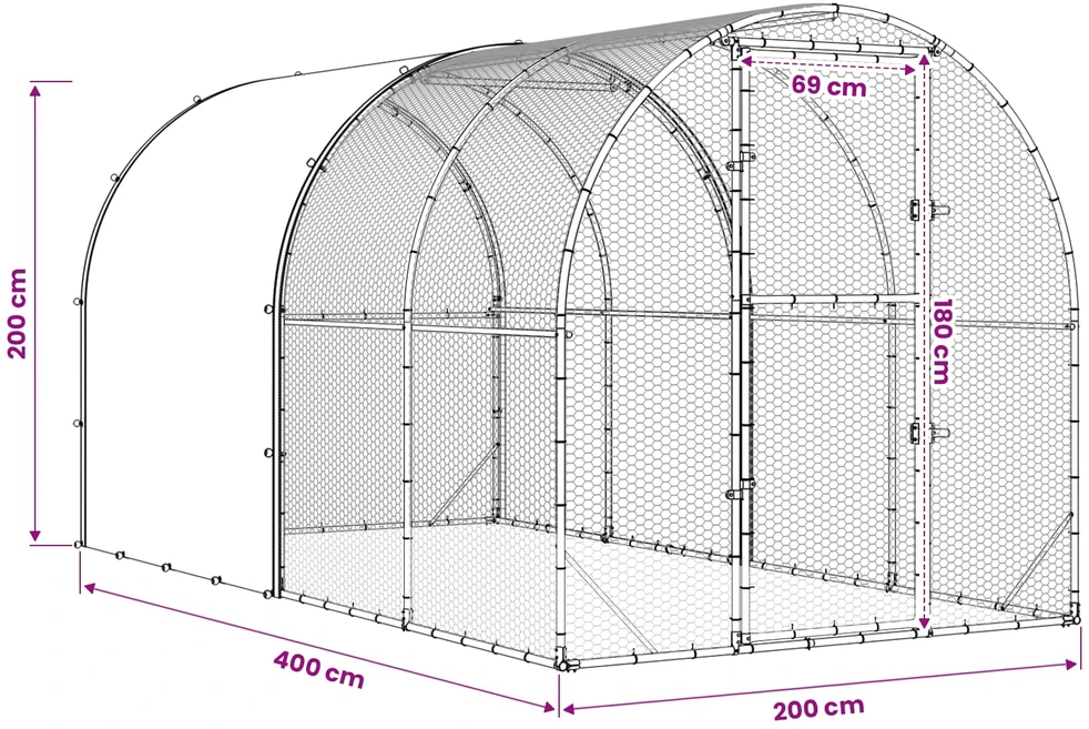 Vištų būdas Sidabrinė 400 x 200 x 200 cm Galvanizuotas plienas