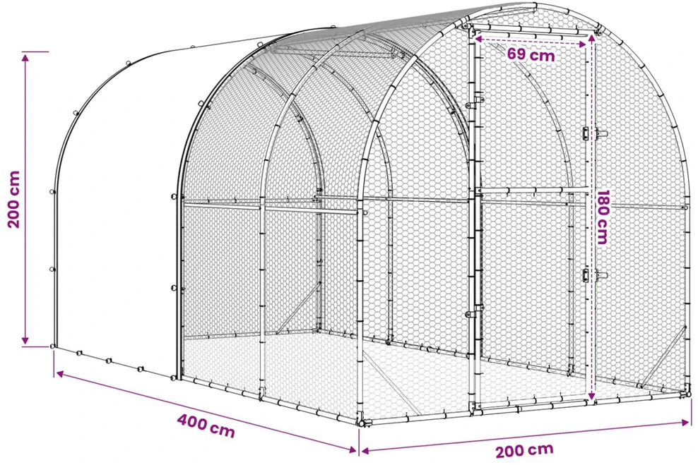 Vištų būdas Sidabrinė 400 x 200 x 200 cm Galvanizuotas plienas