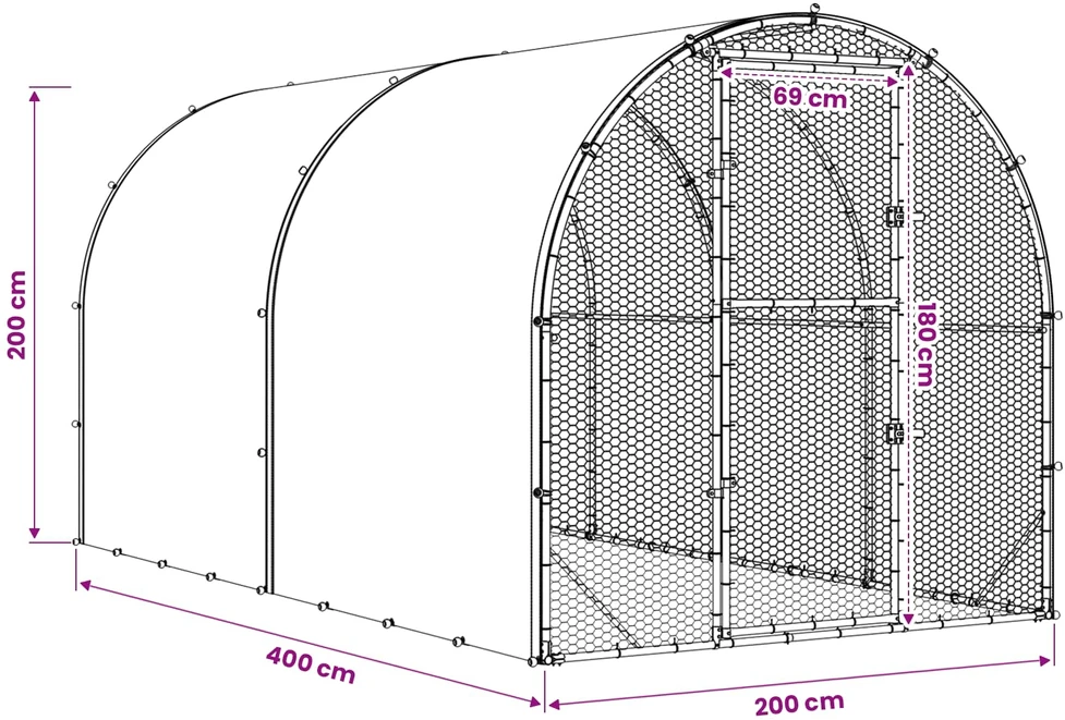 Vištų būdas Sidabrinė 400 x 200 x 200 cm Galvanizuotas plienas