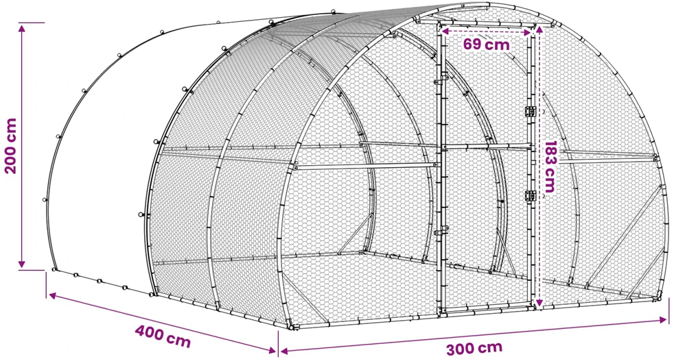 Vištų būdas Sidabrinė 400 x 300 x 200 cm Galvanizuotas plienas