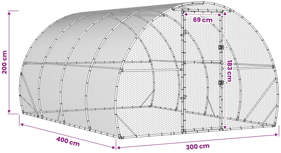 Vištų būdas Sidabrinė 400 x 300 x 200 cm Galvanizuotas plienas