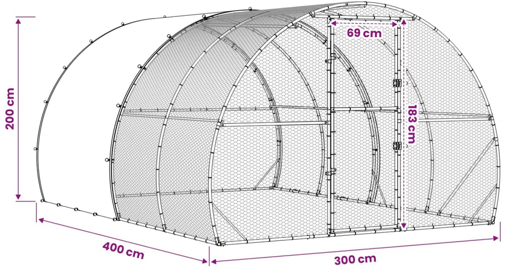 Vištų būdas Sidabrinė 400 x 300 x 200 cm Galvanizuotas plienas