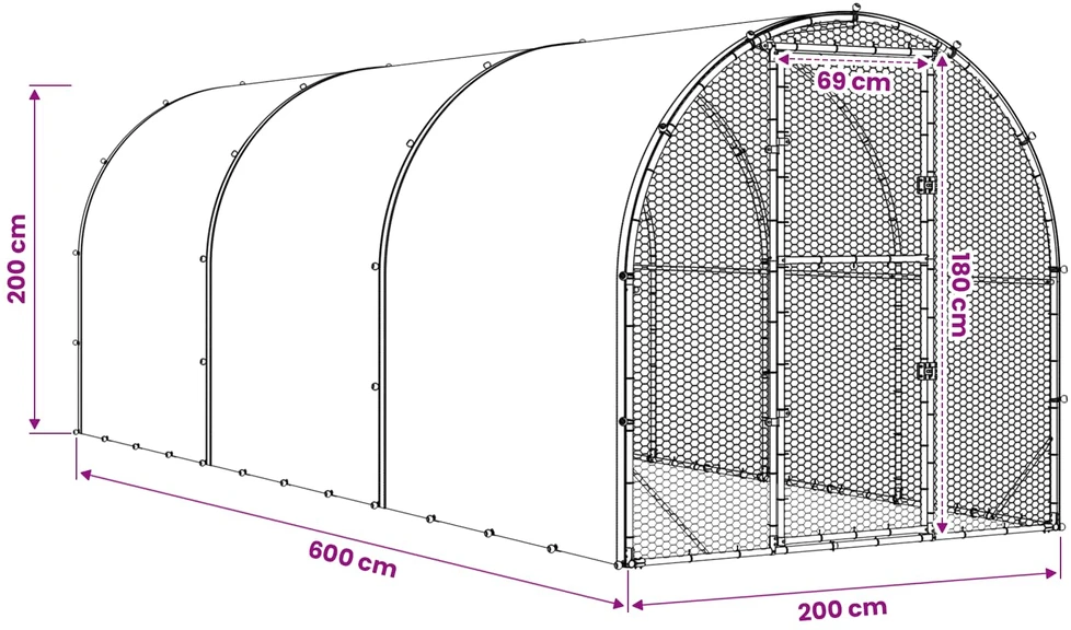 Vištų būdas Sidabrinė 600 x 200 x 200 cm Galvanizuotas plienas