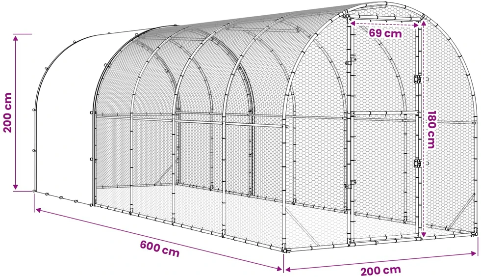 Vištų būdas Sidabrinė 600 x 200 x 200 cm Galvanizuotas plienas