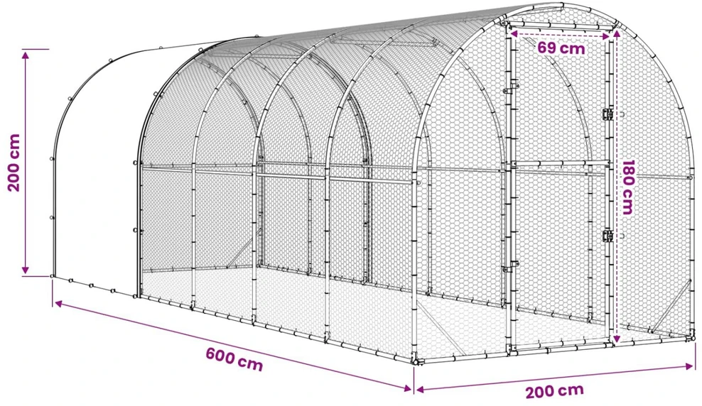 Vištų būdas Sidabrinė 600 x 200 x 200 cm Galvanizuotas plienas