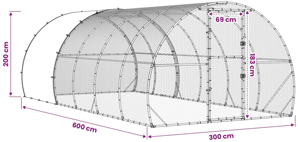 Vištų būdas Sidabrinė 600 x 300 x 200 cm Galvanizuotas plienas