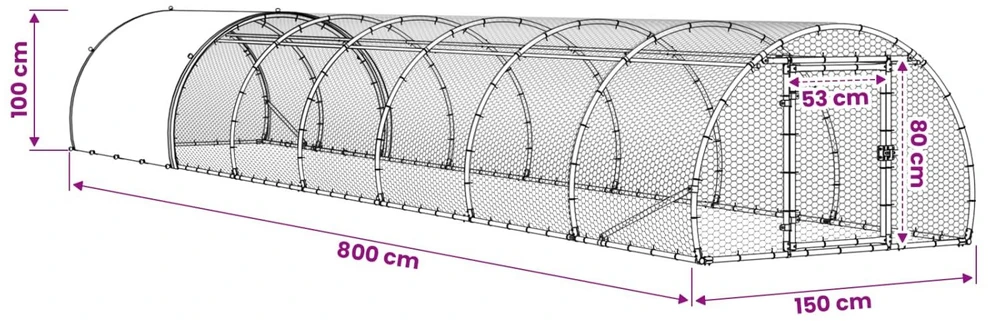 Vištų būdas Sidabrinė 800 x 150 x 100 cm Galvanizuotas plienas