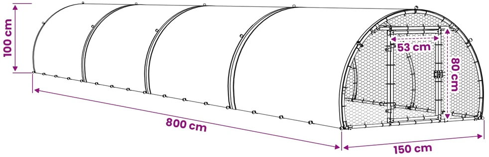 Vištų būdas Sidabrinė 800 x 150 x 100 cm Galvanizuotas plienas