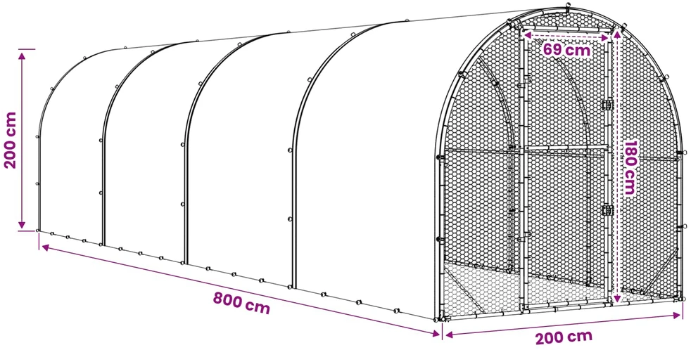 Vištų būdas Sidabrinė 800 x 200 x 200 cm Galvanizuotas plienas