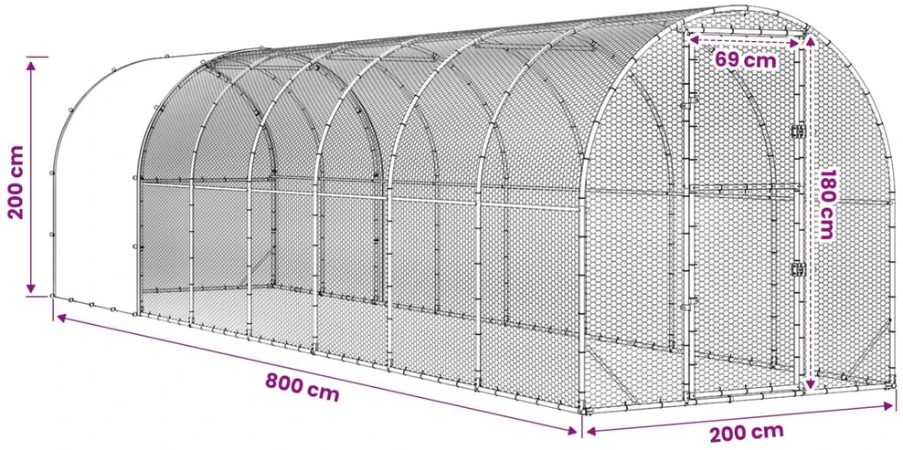 Vištų būdas Sidabrinė 800 x 200 x 200 cm Galvanizuotas plienas
