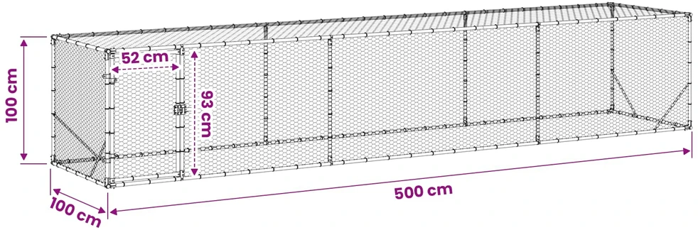 Vištų kiemas Sidabrinė 500 x 100 x 100 cm Galvanizuotas plienas