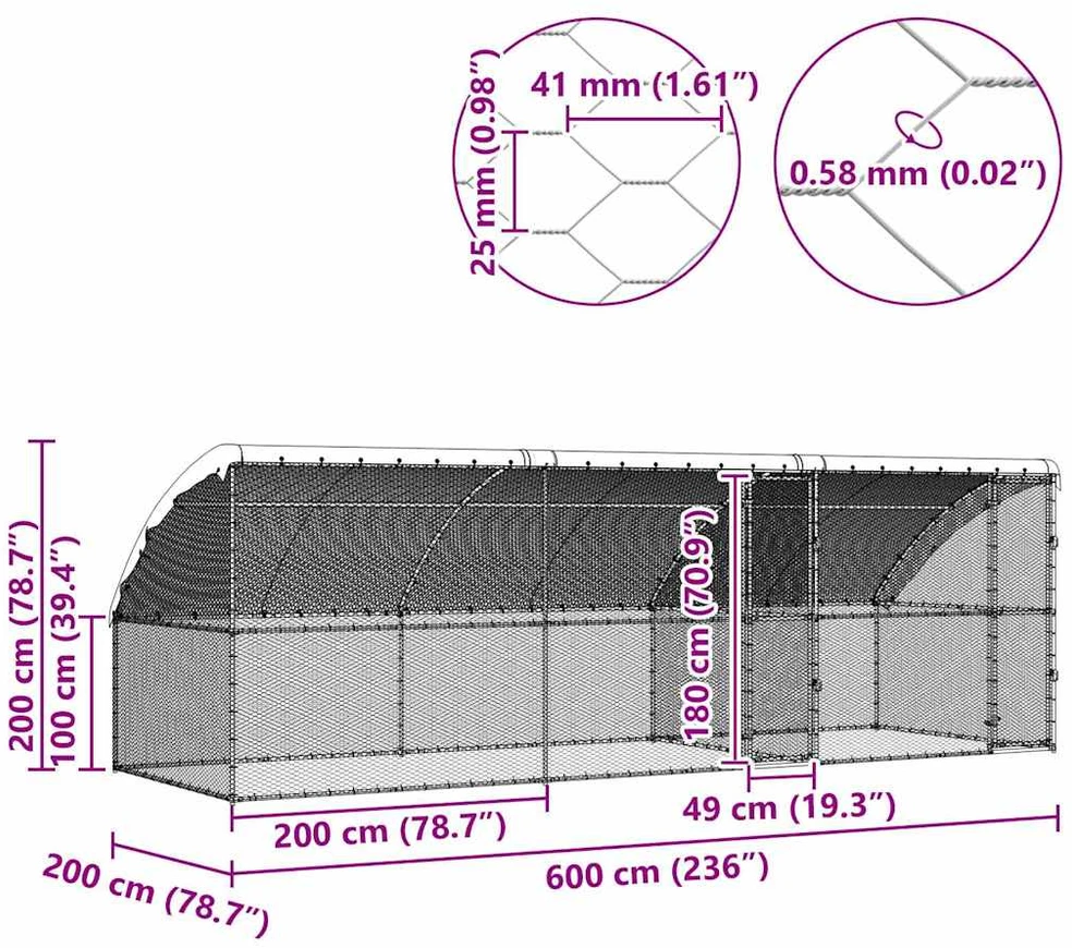 Narvas vištoms su 2 durelėmis 3 vnt. Sidabrinė 600x200x200cm