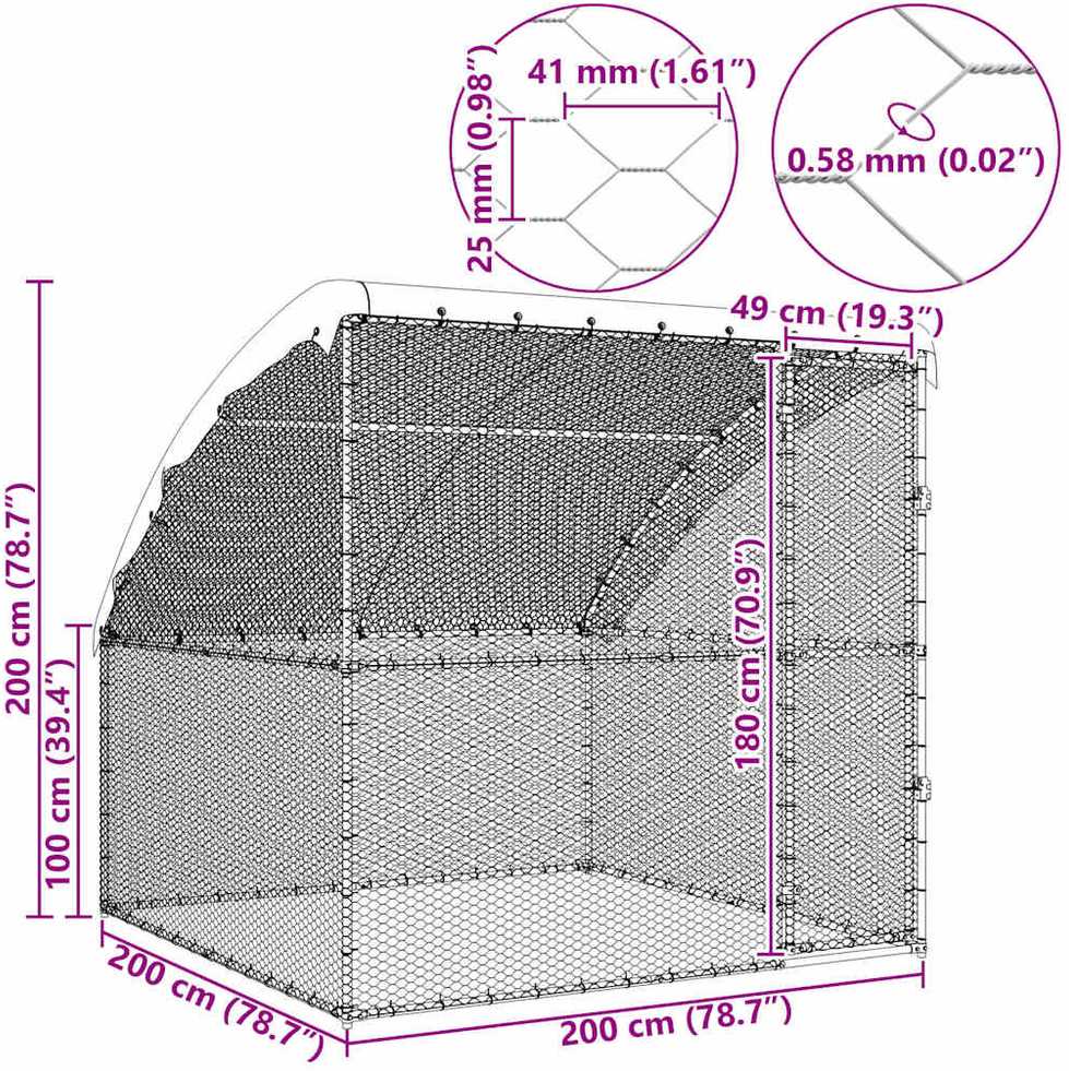 Vištų narvas Sidabrinė 2 x 2 x 2 m Galvanizuotas plienas