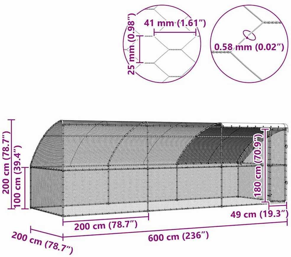 Narvas vištoms su 1 durelėmis 3 vnt. Sidabro 600x200x200cm