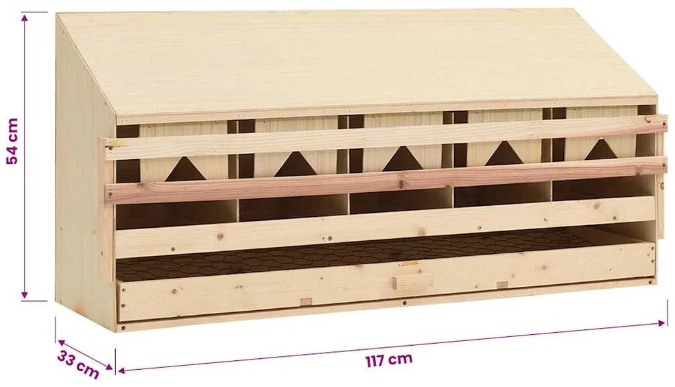 Vištų perėjimo lizdas, 5 sekcijos, 117x33x54cm, pušies masyvas