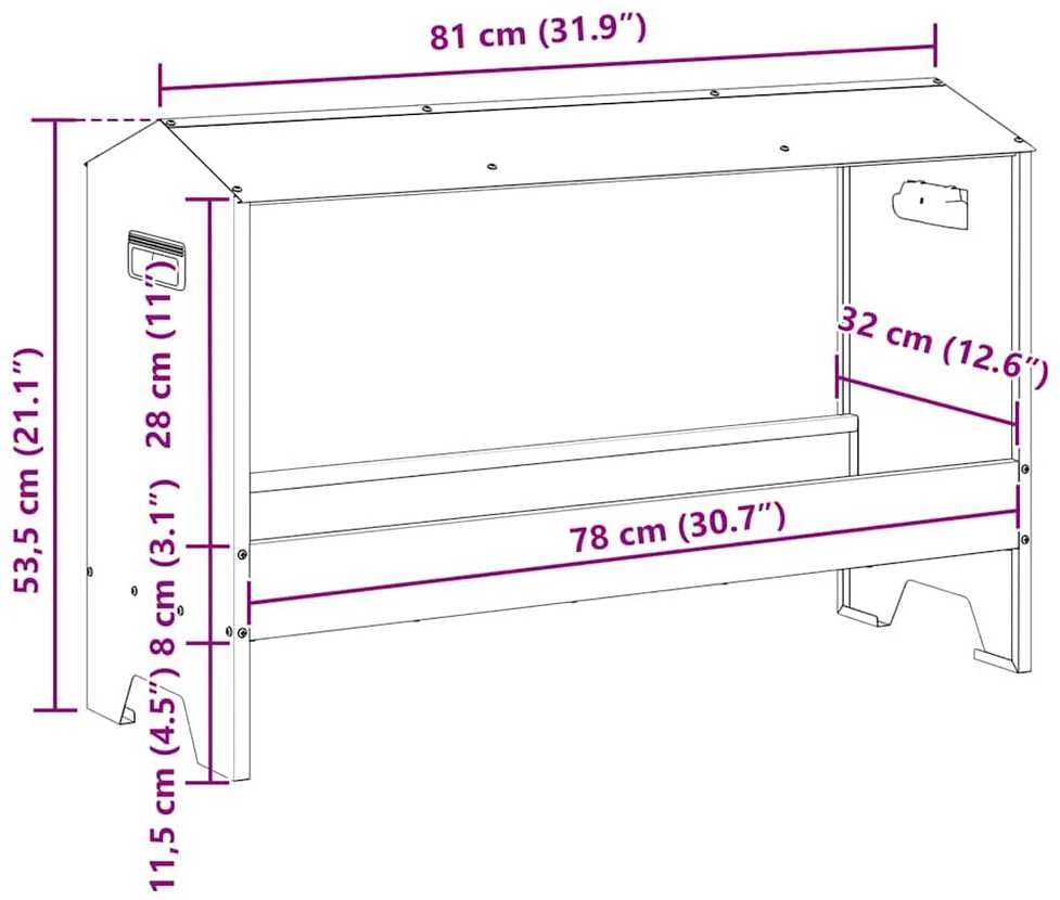 Vištų šėrimo iškas Sidabro 81 x 32 x 53,5 cm Cinkuota plienas