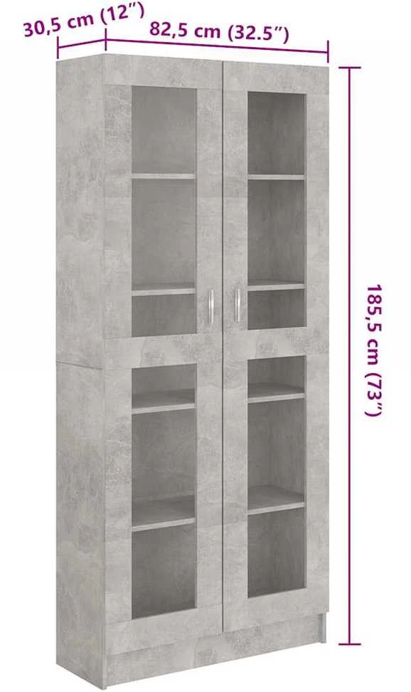 Vitrininė spintelė, betono, 82,5x30,5x185,5cm, apdirbta mediena
